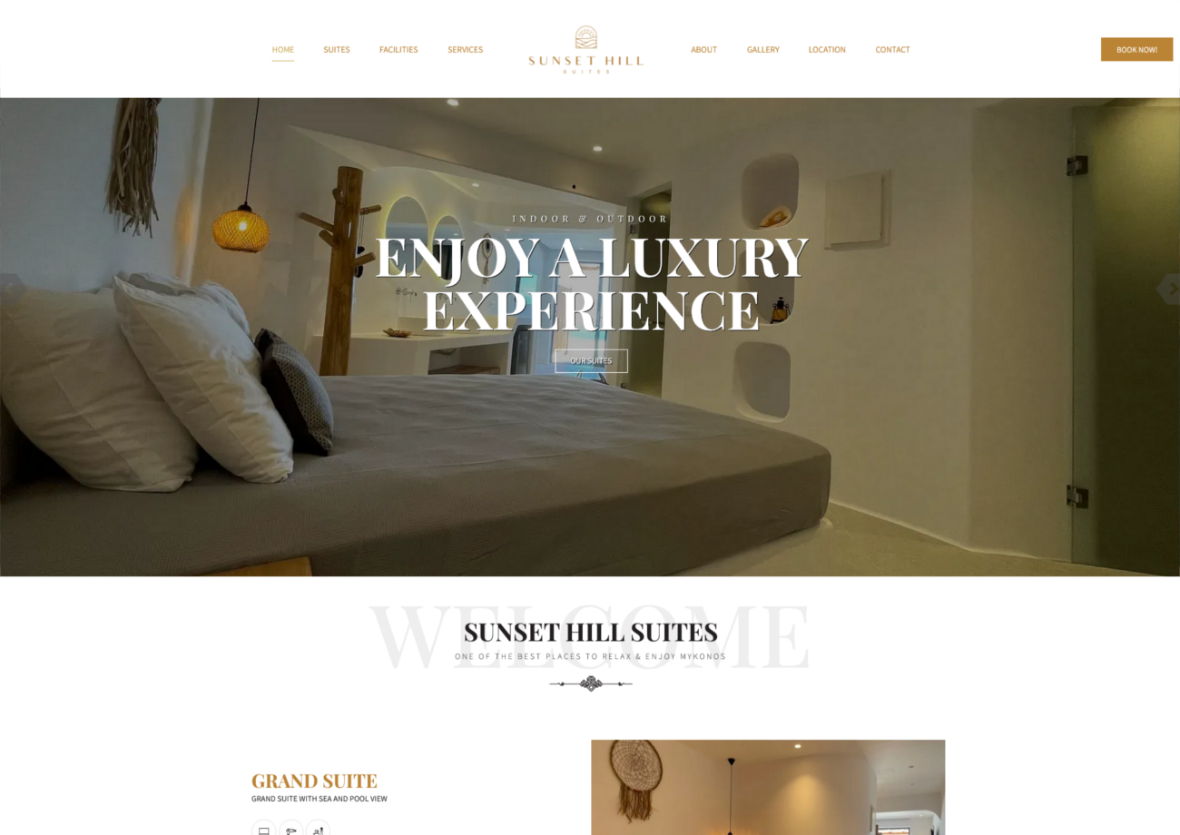 Κατασκευή Ιστοσελίδας & Φιλοξενία για το Sunset Hill Suites στην Μύκονο