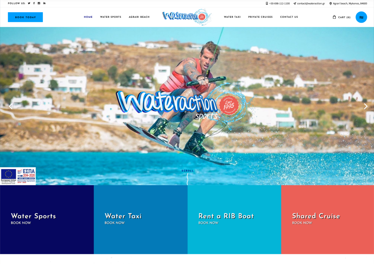 Kατασκευή WordPress Ιστοσελίδας για το Water Action, μια σχολή θαλάσσιων σπορ στη Μύκονο